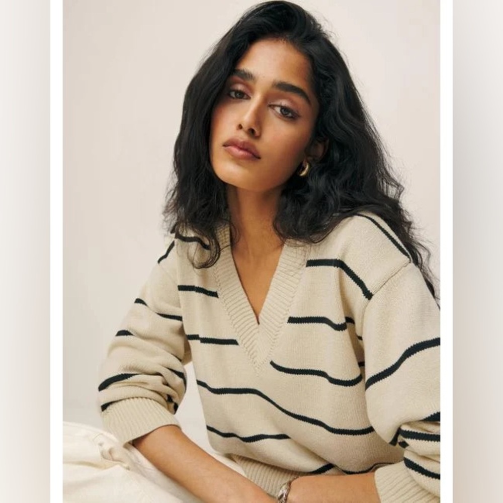 Reformation Sienna Oversized Cotton V Neck Sweater